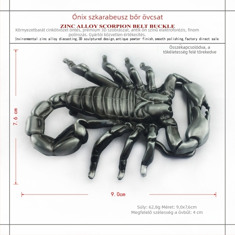 BULLZINE ötvözetből készült övcsat, western cowboy stílus, környezetbarát, skorpió minta, sima csat