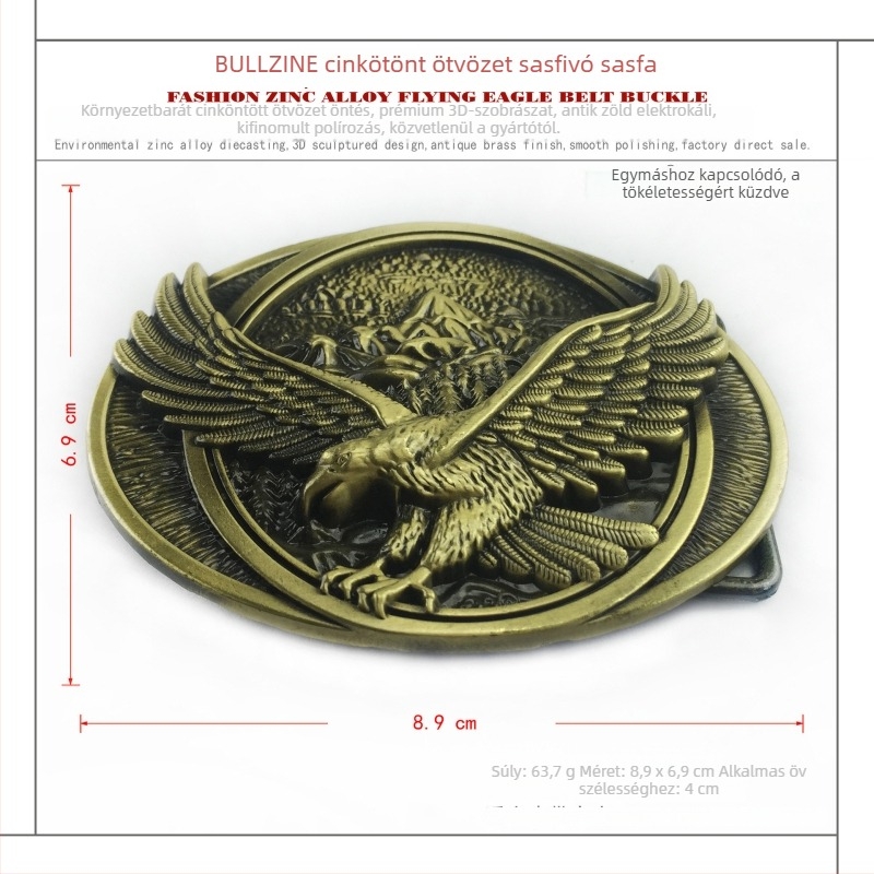 Övcsat zinc-ötvözetből, sas motívummal – modell 03340-1, Western cowboy stílus, sima csat