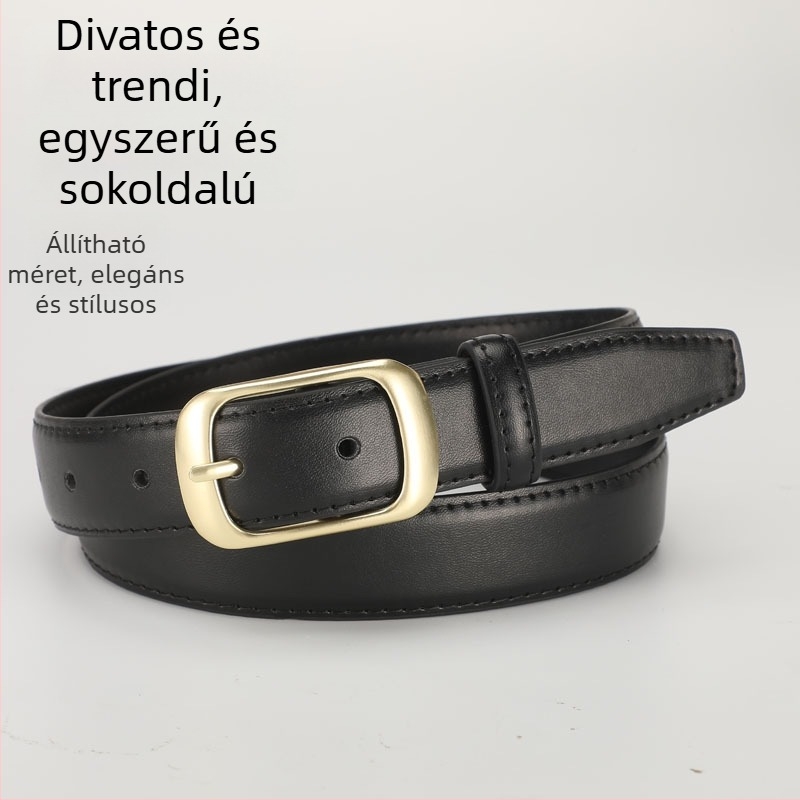 Női derékszíj PU bőrből, ötvözet csat, tűs zár, szélesség 2–4 cm, elektroplatírozás