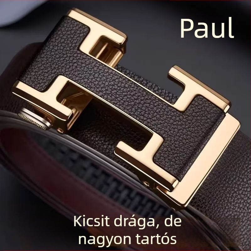 Férfi öv természetes bőrből, két réteg tehénbőrből, automata csattal, 2-4 cm szélesség, 2025 tavasz