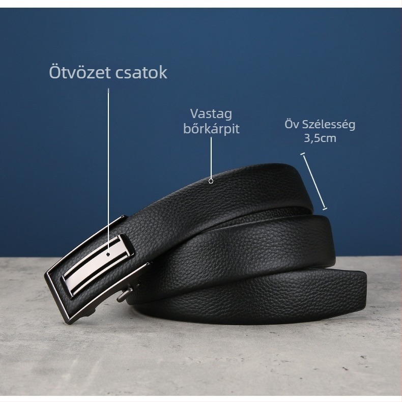Férfi bőrszíj valódi bőrből, felső réteg marhabőrből, ötvözetes csattal, automata zárás