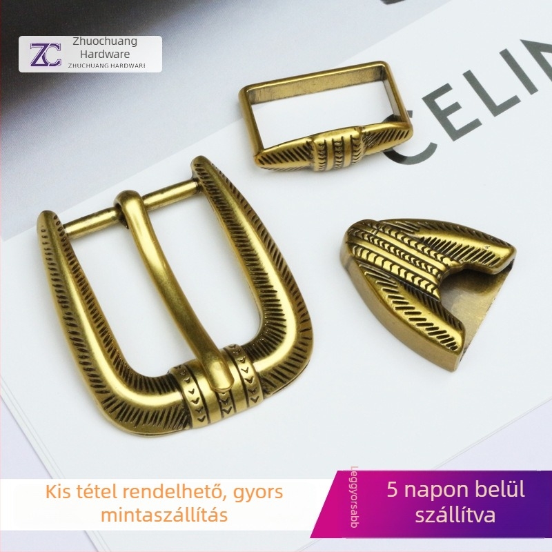 Övcsat ötvözetből, D-alakú tűcsat, virágos mintával