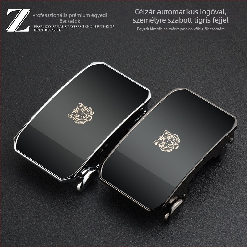 Automata övcsat tigris fej mintázattal, téglalap alakú, ötvözetből, férfiaknak, üzleti stílus