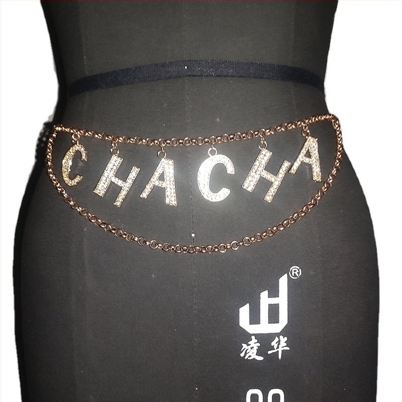 Fém rhinestone CHACHA csípőlánc, 80-100 cm hosszú, szélesség 1-30, egyhurok, nőknek és fiataloknak