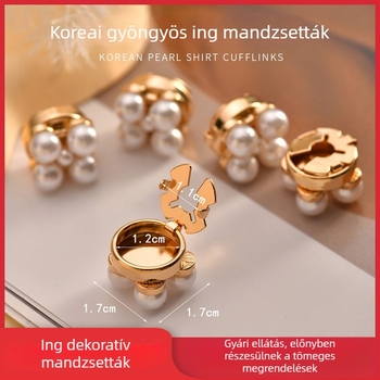 Koreai stílusú gyöngyös mandzsettagombok és gallérklipsz készlet nőknek