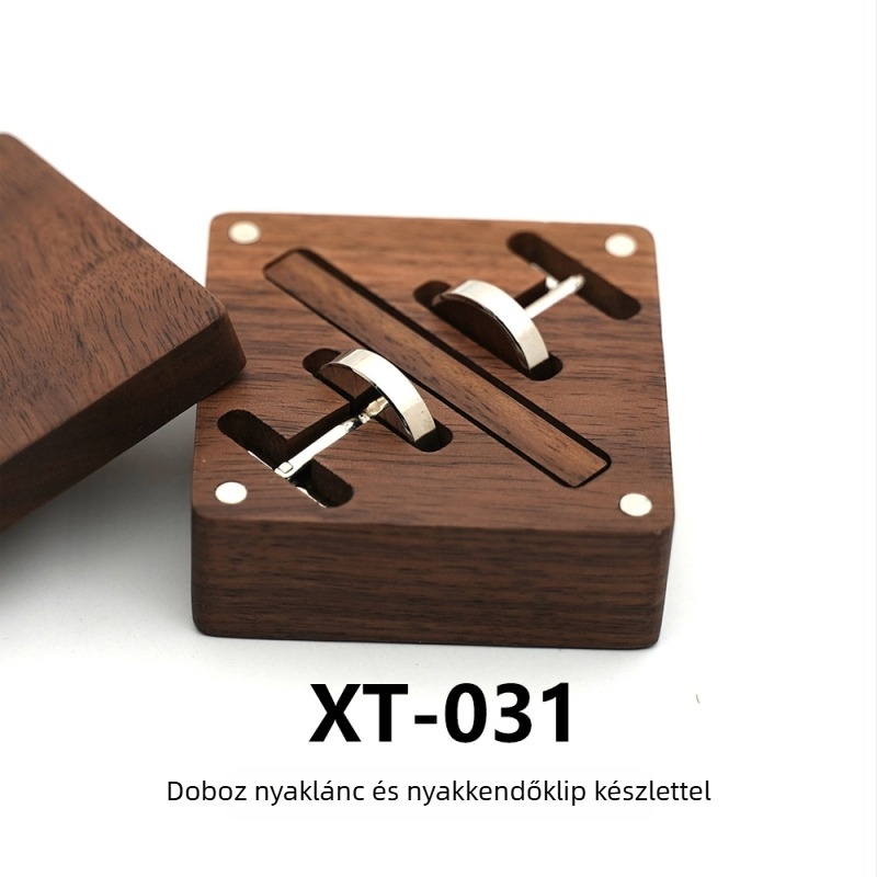 Mandzsetta gombok – fa, geometriai design, természetes uniszex stílus, elektroplakolt bevonat, kristály