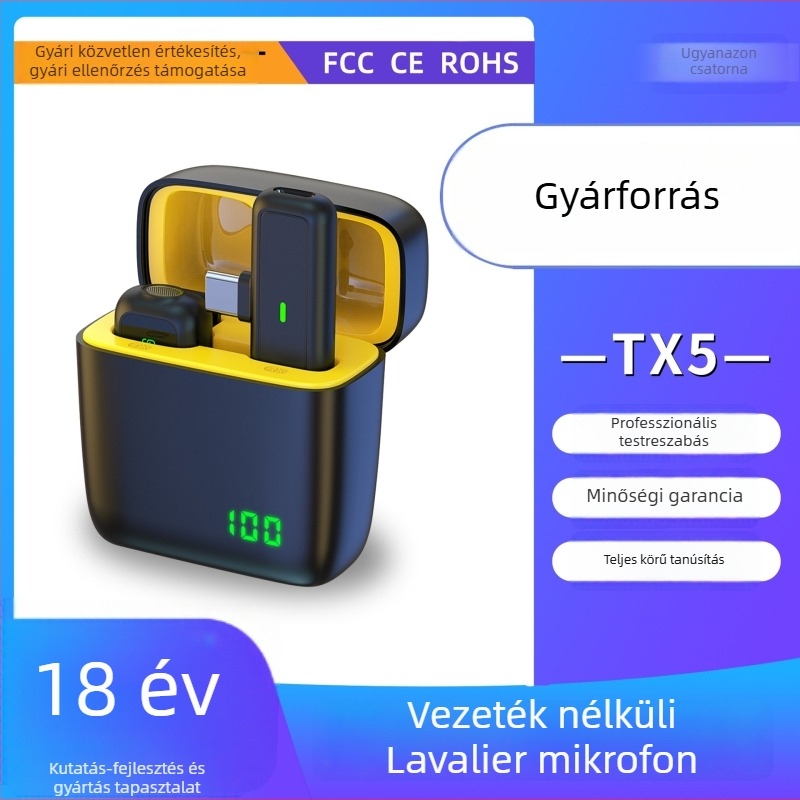TX5 Láválier Mikrofon Digitális Kijelzővel, Kettős Csatornás Élő Adás Felvételéhez, Zajcsökkentés