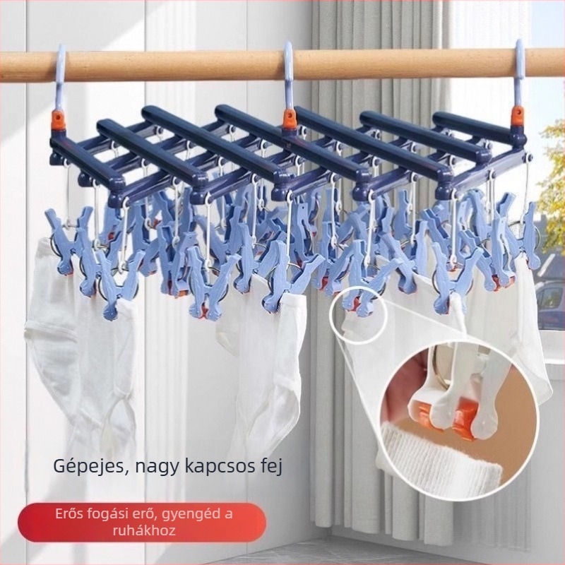 16 kapoccsal ruhaszárító akasztó, összecsukható teleszkópos kialakítás, műanyag kivitel, négyzet alakú modern minimalist stílus
