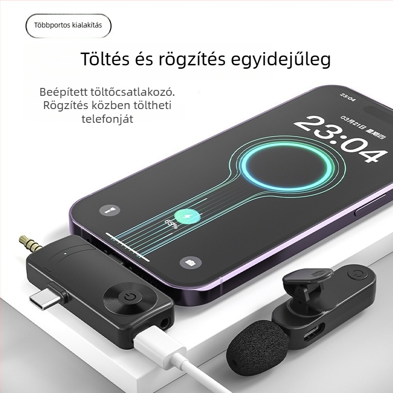 H18 1–4 vezeték nélküli lavalier mikrofon, 3–in–1 interfész élő közvetítéshez és telefonos felvételhez, zajcsökkentés, Bluetooth 5.3, beépített 500–800 mAh akkumulátor