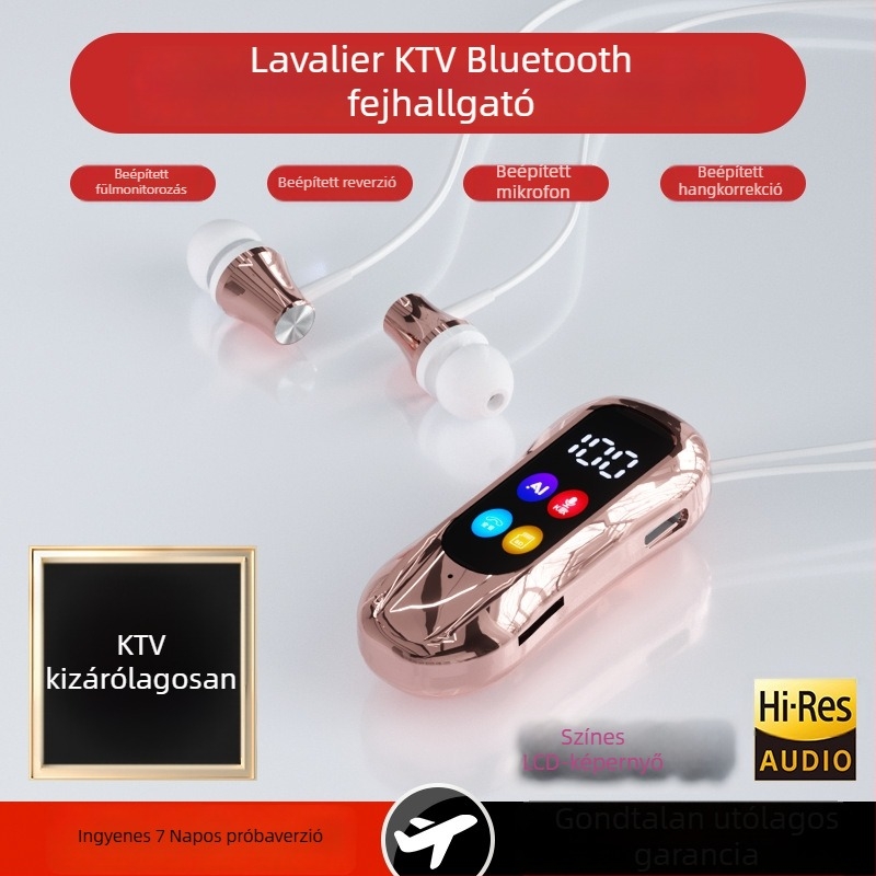 Karaoke Lavalier Bluetooth fülhallgató fülre rögzíthető kivitelben – Bluetooth 6.0, dupla kapcsolódás, memóriakártya-támogatás, reverberáció és zajcsökkentés
