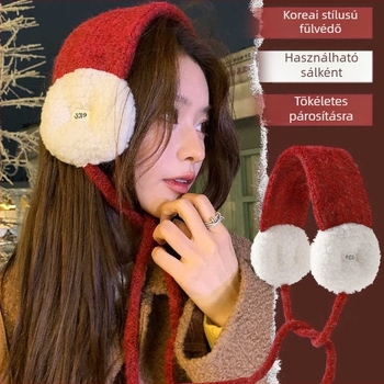 Koreai retro kötött fülvédők felnőtteknek, uniszex, plüss, téli használatra