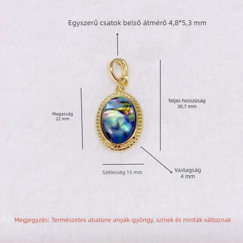 Görbült abalonos kagyló ovális csepp medállal, rézbevonatú 18K arany, geometriai stílus, tavasz 2025