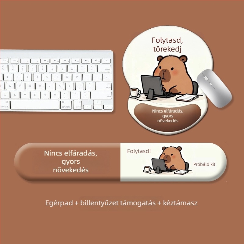 Billentyűzet alátét + egér csuklótámasz, szilikon, stílus: kéztámasz billentyűzethez és egérhez, csúszásmentes és kopásálló, irodai használatra