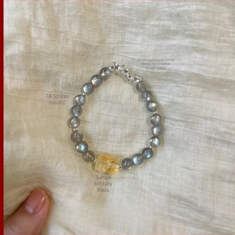 Karkötő citrin kristállyal, oldalsó kövek holdkővel, ötvözetből készült részletek, megfizethető luxus stílus, 2024 őszén debütált