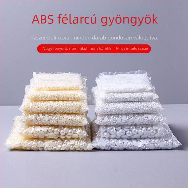 Lapos hátú kerek gyöngyök ABS-ből, imitációs gyöngyök, DIY körömdíszítéshez, fényes gyöngy dekorációk