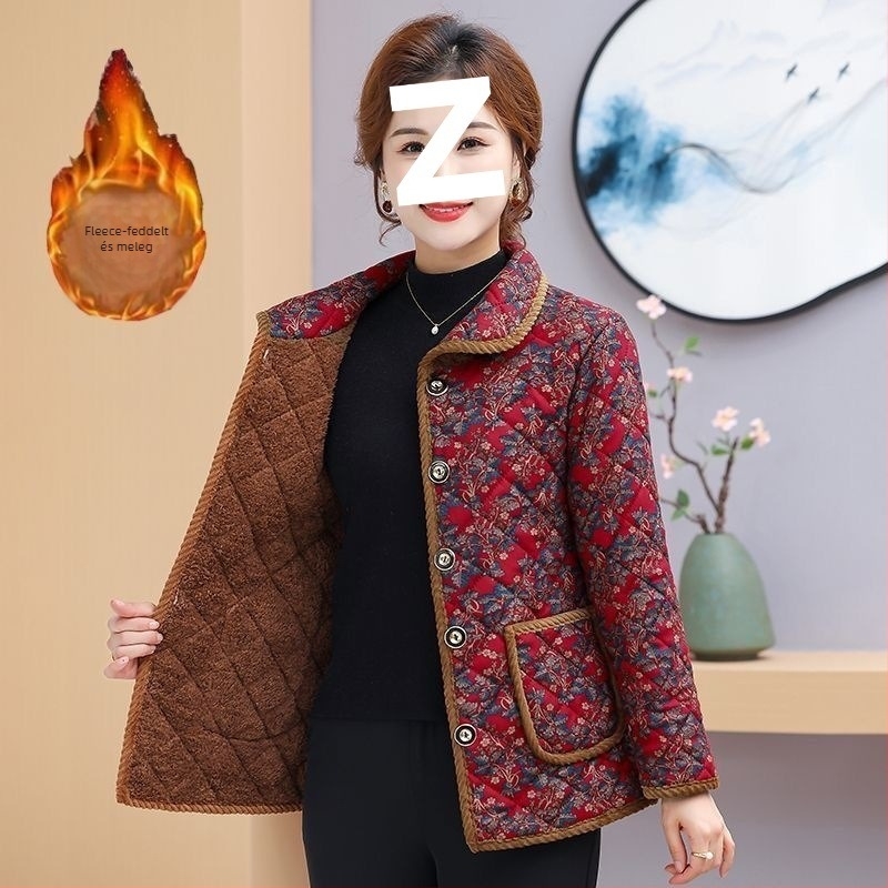 Női téli kabát PVC alapszövettel (80-90%), selyem-pamut töltet, polo gallér, középhosszú, közepes vastagság