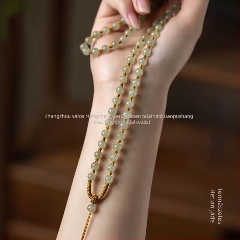 Hetian jade nyaklánc 18k aranymedállal, kézműves, uniszex, geometriás design, hossza legfeljebb 30 cm