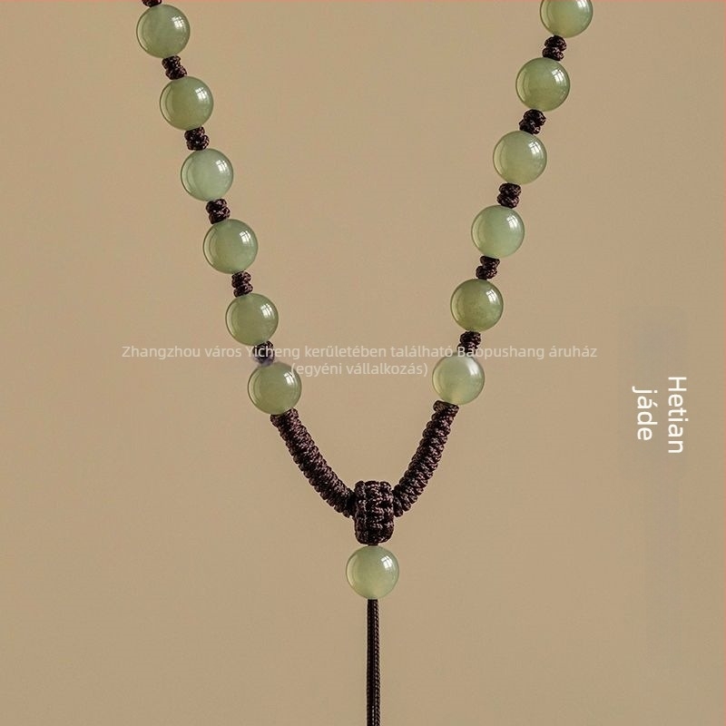 Hetian jade nyaklánc 18k aranymedállal, kézműves, uniszex, geometriás design, hossza legfeljebb 30 cm