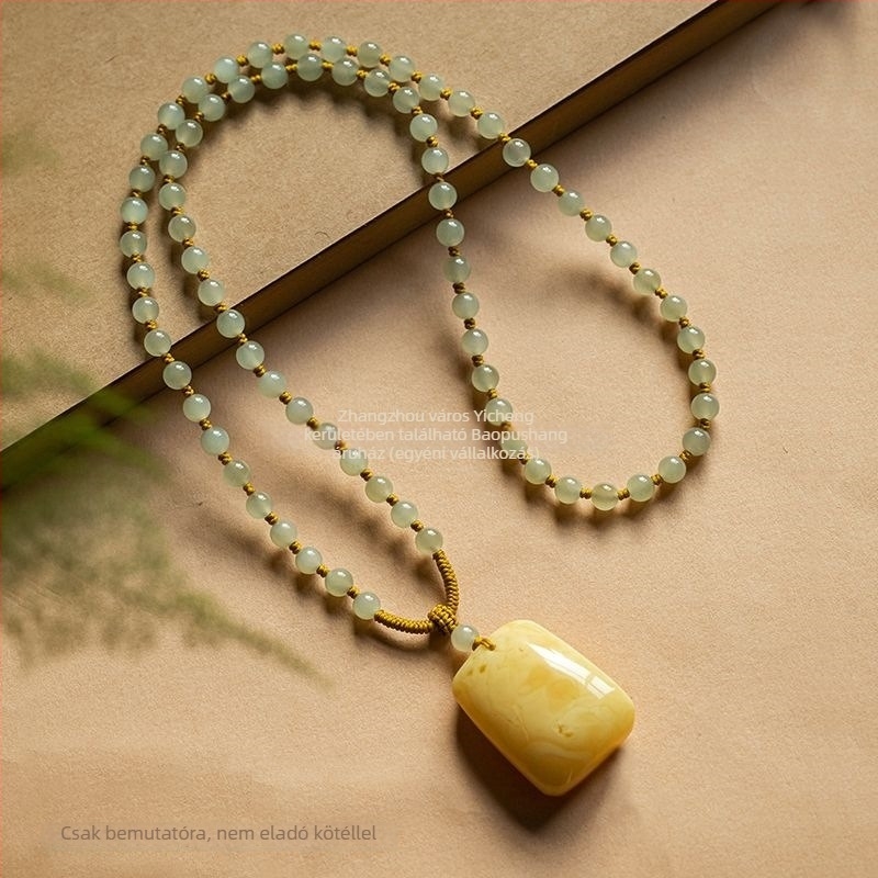 Hetian jade nyaklánc 18k aranymedállal, kézműves, uniszex, geometriás design, hossza legfeljebb 30 cm