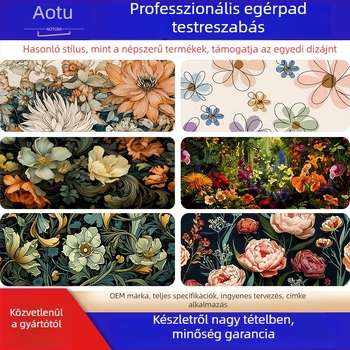 Virágos egérpad billentyűzethez, zárt peremmel, nagy méretű, vastított, foltálló, természetes gumiból; logó nyomtatás elérhető, testreszabható mintadarab szerint