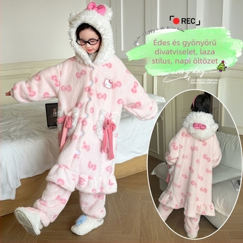 Lányok kapucnis korall bársonyból készült hosszú éjszakai ruha, vastag téli meleg, 99% poliészter, puha felület