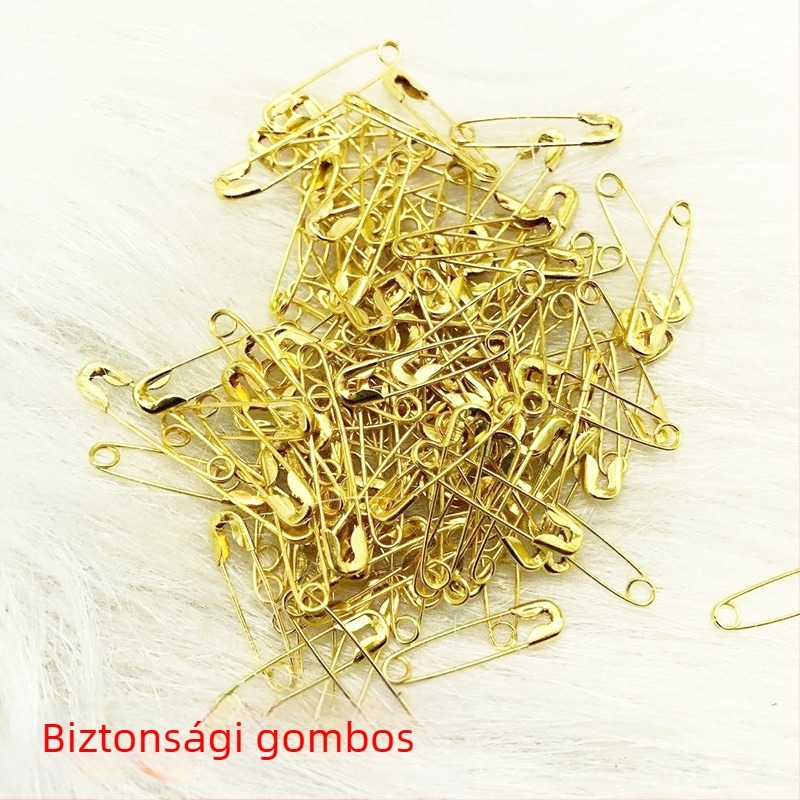 Varrási kellék ruházathoz, vasból készült ruhatű, biztonsági tű brooch, mini fém akasztó tű; Csomagolás: 50 doboz kartononként; Bruttó tömeg: 0,25 kg