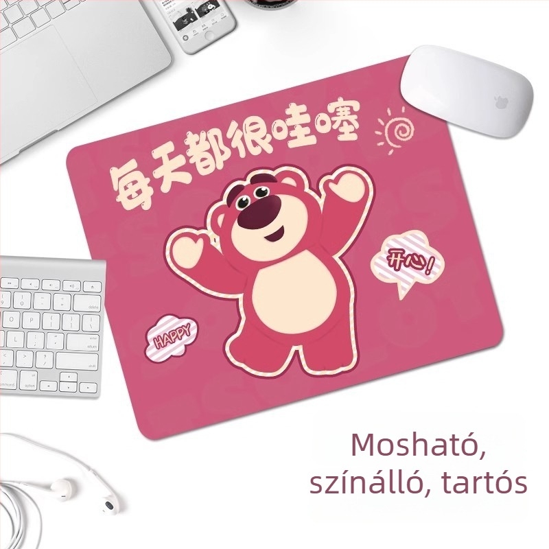 Strawberry Bear egérpad - Csúszásmentes, természetes kaucsuk, egyoldalas, hőtranszfer nyomtatás, képekkel testreszabható