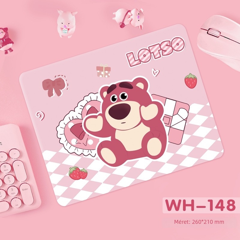 Strawberry Bear egérpad - Csúszásmentes, természetes kaucsuk, egyoldalas, hőtranszfer nyomtatás, képekkel testreszabható