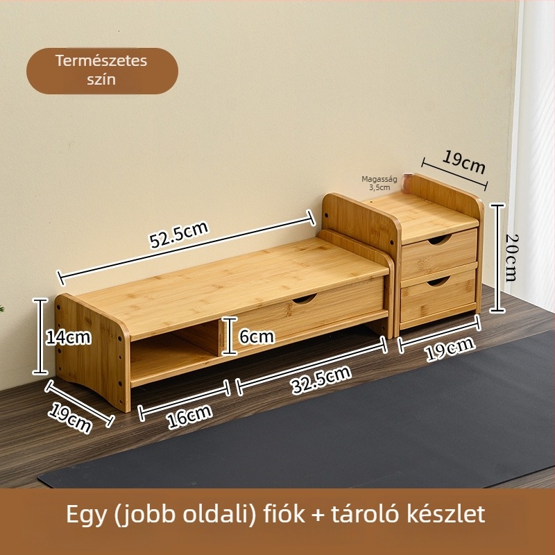 Két szintes bambusz monitorállvány asztali tárolópolccal, csavarozható felszereléssel