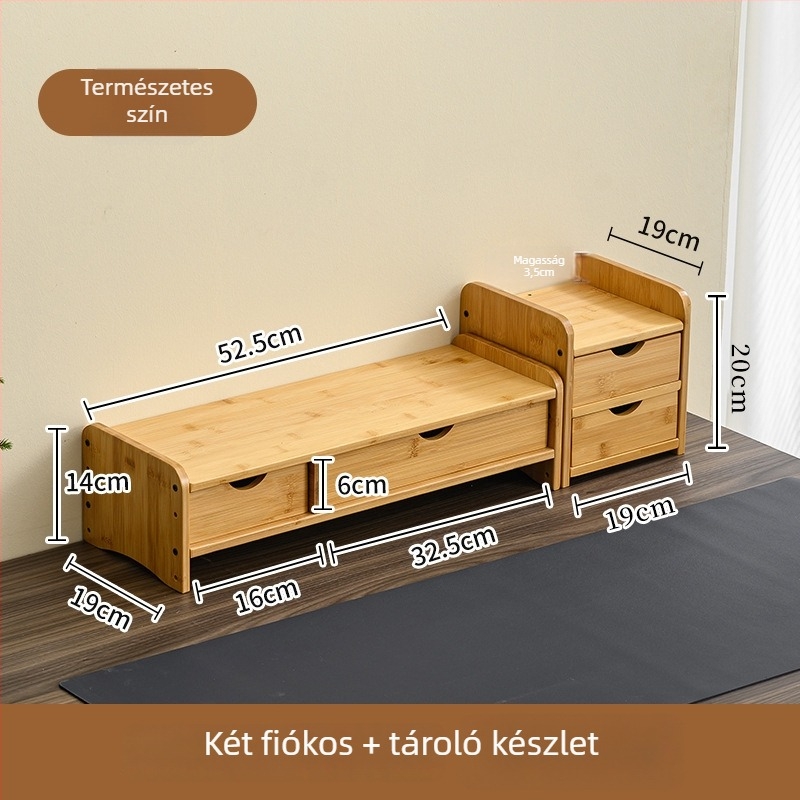 Két szintes bambusz monitorállvány asztali tárolópolccal, csavarozható felszereléssel