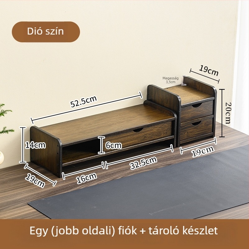 Két szintes bambusz monitorállvány asztali tárolópolccal, csavarozható felszereléssel