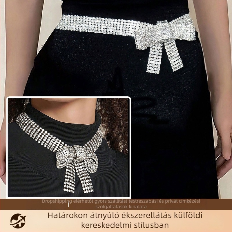 Réz alapú csípőnyaklánc, rhinestone kristályokkal, Bow sorozat, gyémántos felületkezelés, testreszabható