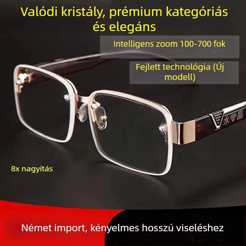 Presbiópia szemüveg, többszfokú lencsékkel, keret nélküli dizájn, négyszögletes keret, idős korosztály számára