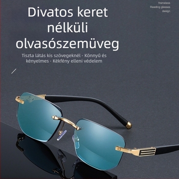 Új keret nélküli divat olvasó- és napszemüveg idős korban, gyémántmintás, fém keret, kiváló kékfény védelem