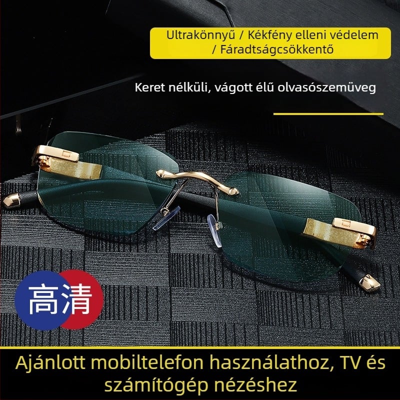 Új keret nélküli divat olvasó- és napszemüveg idős korban, gyémántmintás, fém keret, kiváló kékfény védelem
