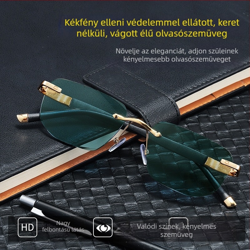 Új keret nélküli divat olvasó- és napszemüveg idős korban, gyémántmintás, fém keret, kiváló kékfény védelem