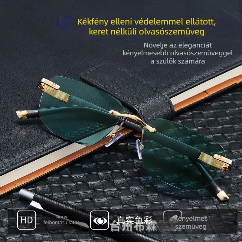 Új keret nélküli divat olvasó- és napszemüveg idős korban, gyémántmintás, fém keret, kiváló kékfény védelem