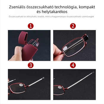 Összecsukható olvasószemüveg anti-kék fény védelemmel, uniszex, műanyag tokban, modell 8802, HD lencsék