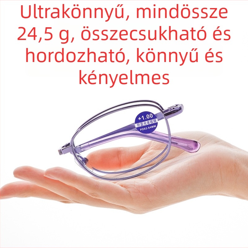 Női összecsukható olvasószemüveg, hordozható anti-kékfény szemüveg, kerek keret, divatos szemüveg időseknek