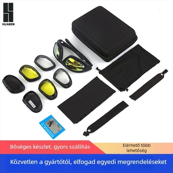C5 Katonai taktikai szemüveg kültéri sportokhoz - teljes keret, szélálló, uniszex, cserélhető lencsék, PC anyag