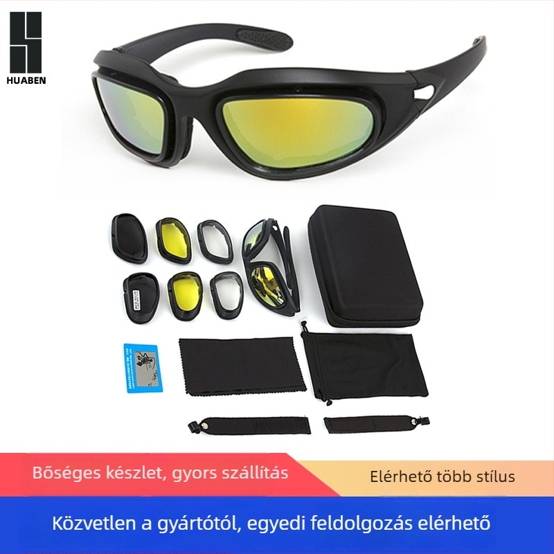 C5 Katonai taktikai szemüveg kültéri sportokhoz - teljes keret, szélálló, uniszex, cserélhető lencsék, PC anyag