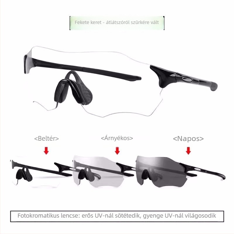 Kerékpáros szemüveg szélálló kialakítással napra és éjszakára, fotokromos lencsék, UV védelem