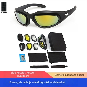 Katonai stílusú szemüveg kültéri sportokra – C5 Tactical, PC anyag, cserélhető lencsék