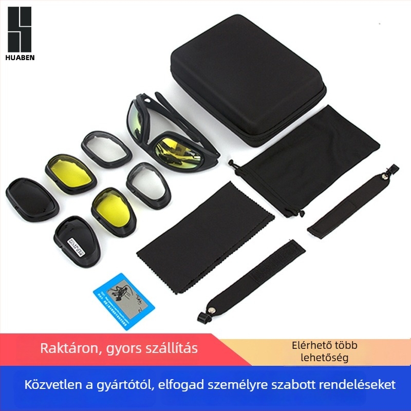 Katonai stílusú szemüveg kültéri sportokra – C5 Tactical, PC anyag, cserélhető lencsék