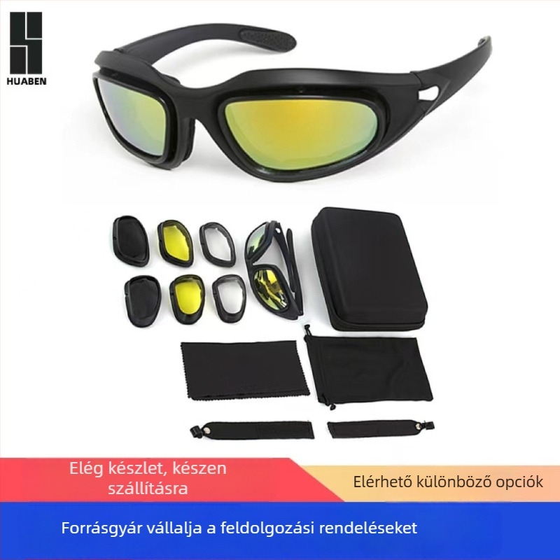 Katonai stílusú szemüveg kültéri sportokra – C5 Tactical, PC anyag, cserélhető lencsék