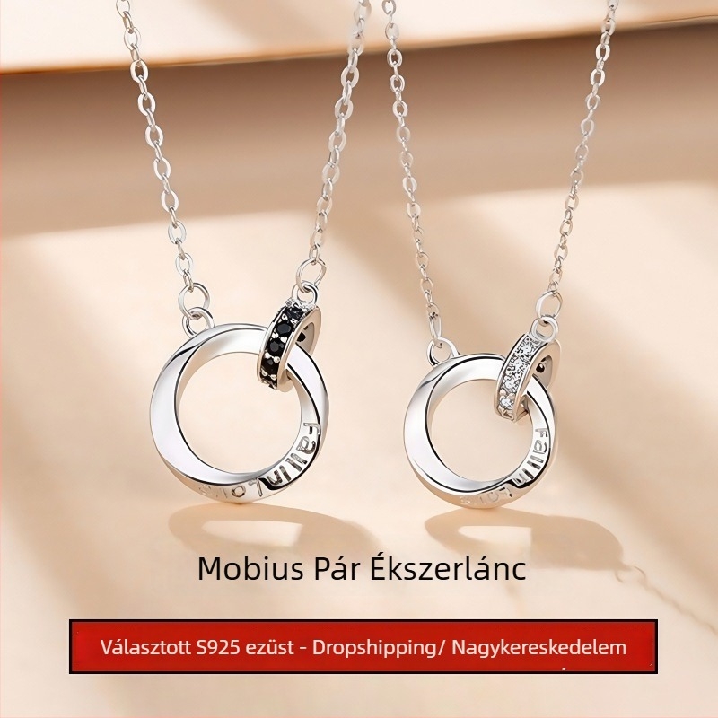 Mobius gyűrű pár nyaklánc ezüst S999, keresztes lánccal, elektroplatált