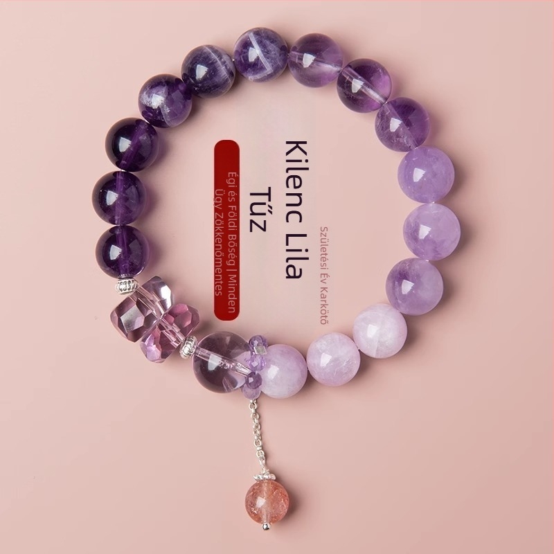 Női ametiszt kristály karkötő, Geometriai kialakítás, Sárkány éve zodiákus, Polírozott felület