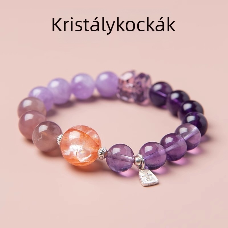 Női ametiszt kristály karkötő, Geometriai kialakítás, Sárkány éve zodiákus, Polírozott felület