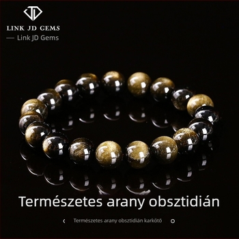 Uniszex arany obsidián karkötő geometriai dizájnnal és fényes felülettel