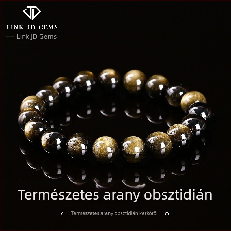 Uniszex arany obsidián karkötő geometriai dizájnnal és fényes felülettel